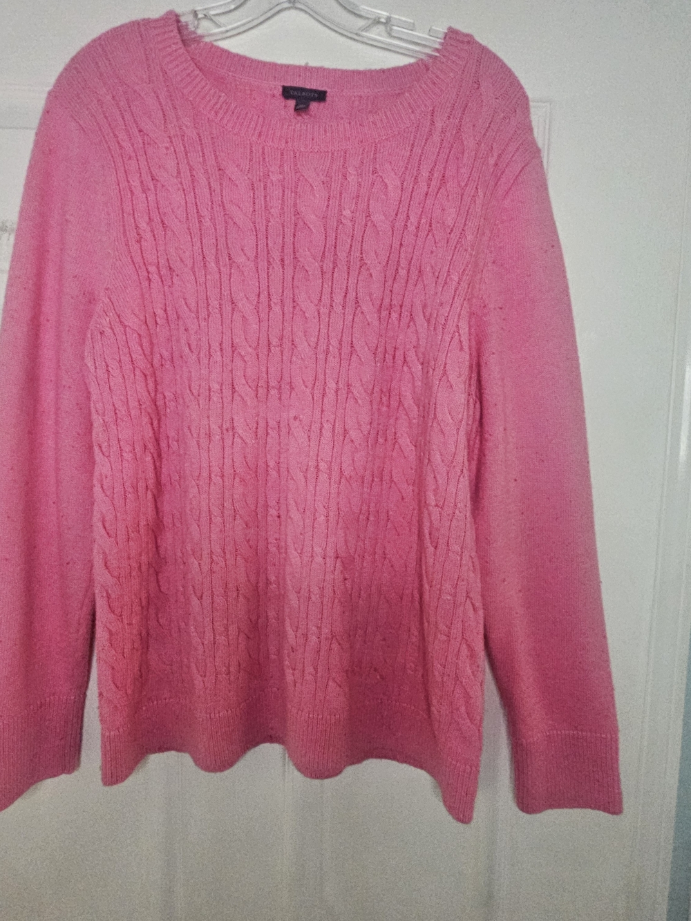 Talbots Classic Cable Knit Crewneck Sweater - Hot Pink - Picture 3 of 7